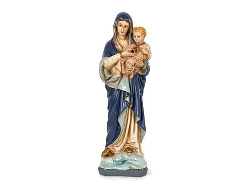 Antique Neo Gothic Statue Our Virgin Mary Infant Jesusthreading On Snake Polychr