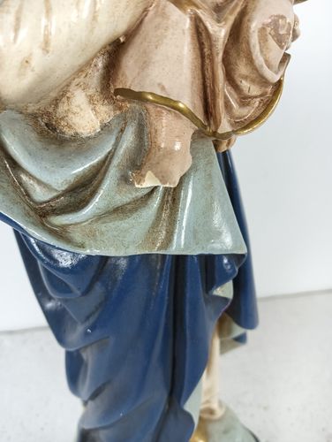 Antique Neo Gothic Statue Our Virgin Mary Infant Jesusthreading On Snake Polychr photo 244.0