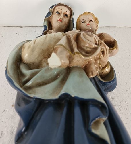 Antique Neo Gothic Statue Our Virgin Mary Infant Jesusthreading On Snake Polychr photo buy