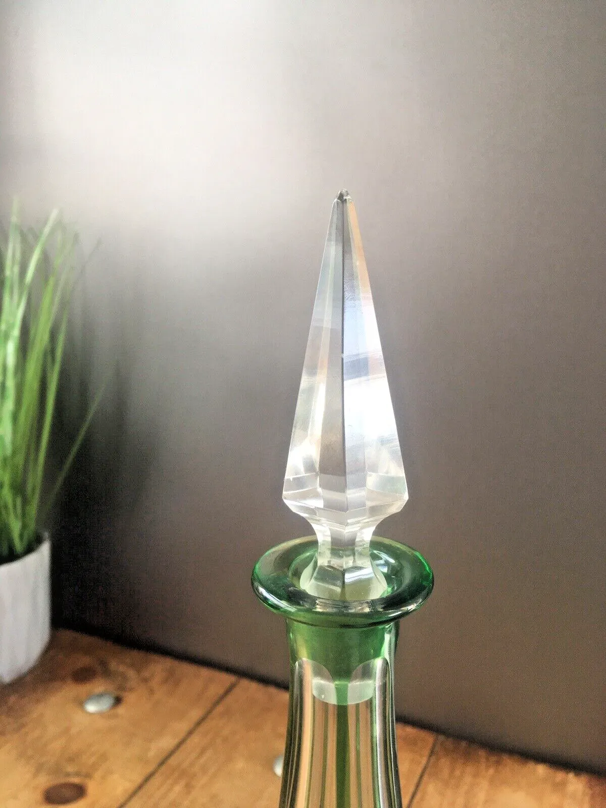 Stunning Antique Bohemian Crystal Green Cut To Clear Glass Decnater   St Louis ? photo vintage