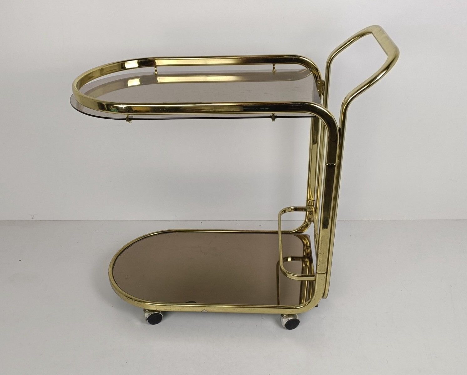 Bar Cocktail Tea Cart Trolley Hollywood Regency Kitchen Island Brass Smoked Glas photo furniture