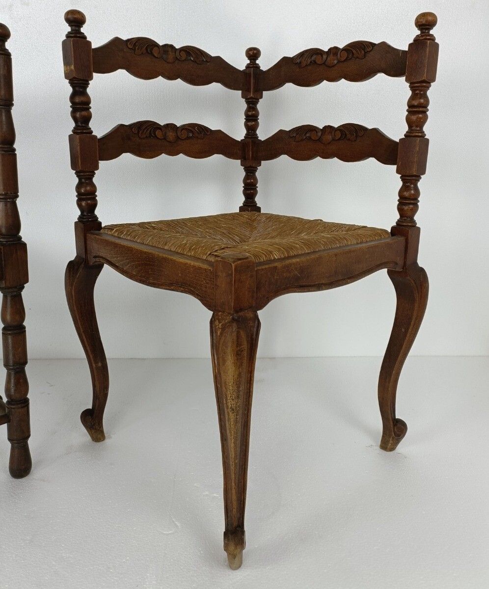 Couple Pair Wood Corner Chairs Barn Style And Louis XV Style  Beautiful photo Furniture