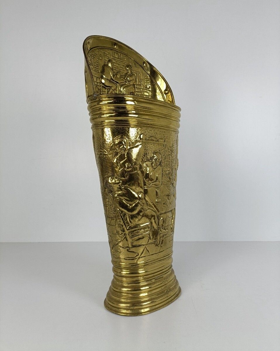 Umbrella Kane Stand Hammered Brass 40s Mid Century Modern Embossed photo Home Decor