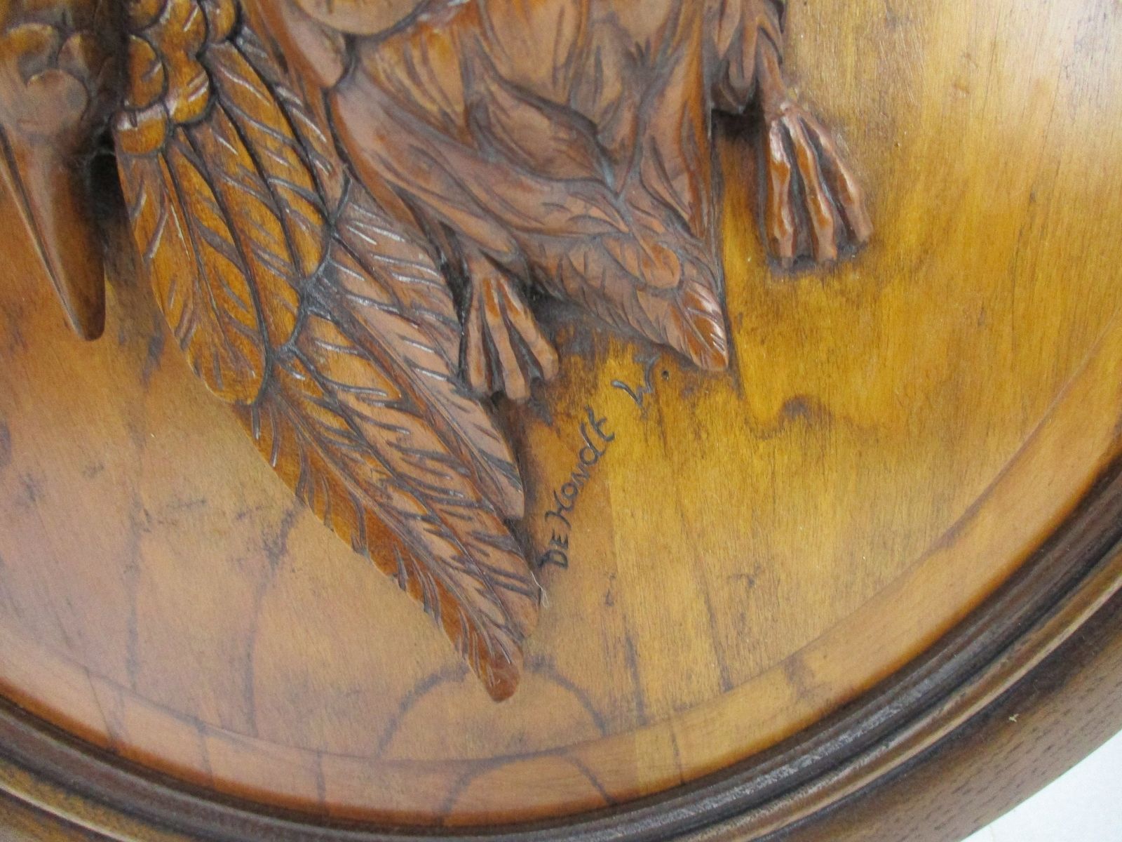 Pair Hand Carved Wooden Medallions Wall Panel Bas High Relief Tableaux Hunt Phea photo 647.0