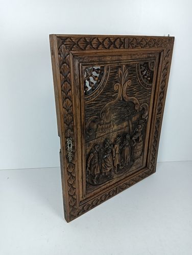 Antique 19th Century Door Panel Breton Figurines Ornate Carved Wood Architectura photo furniture