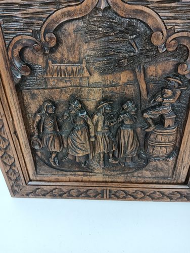 Antique 19th Century Door Panel Breton Figurines Ornate Carved Wood Architectura photo buy