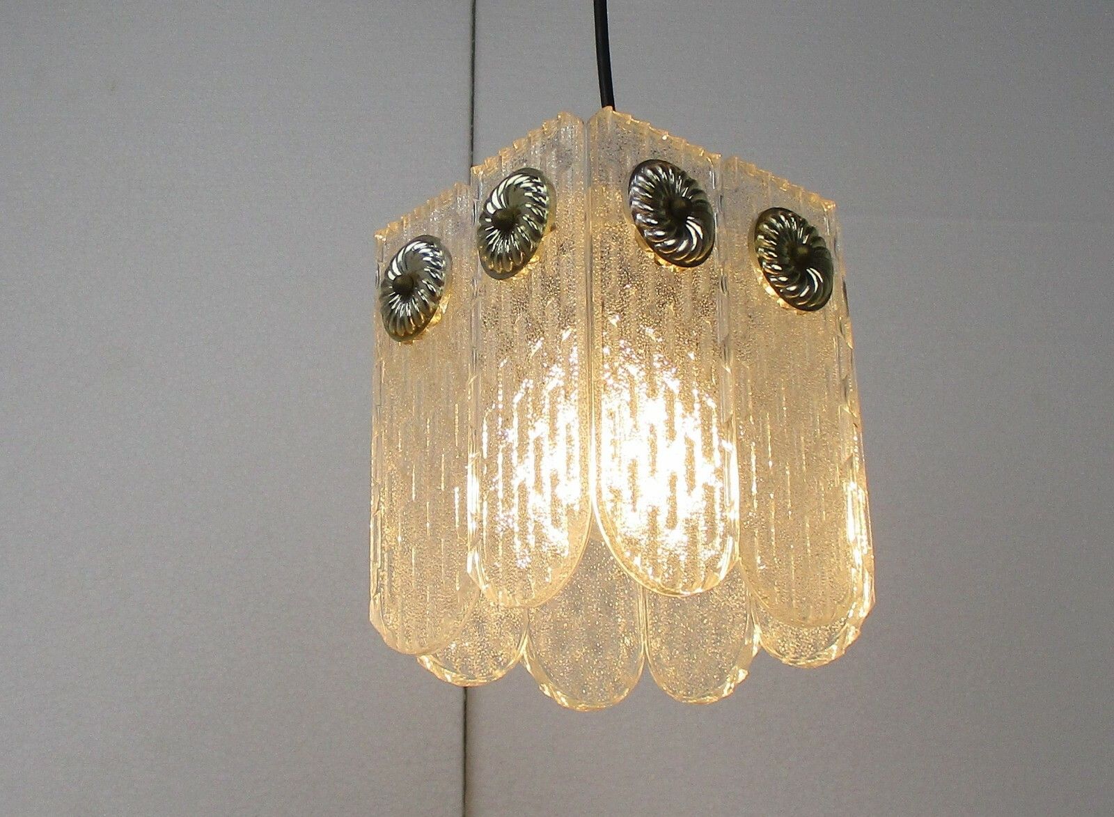 Chandelier Pendant 1 Light Frosted Ice Hard Plastic Germany German Vintage photo for sale