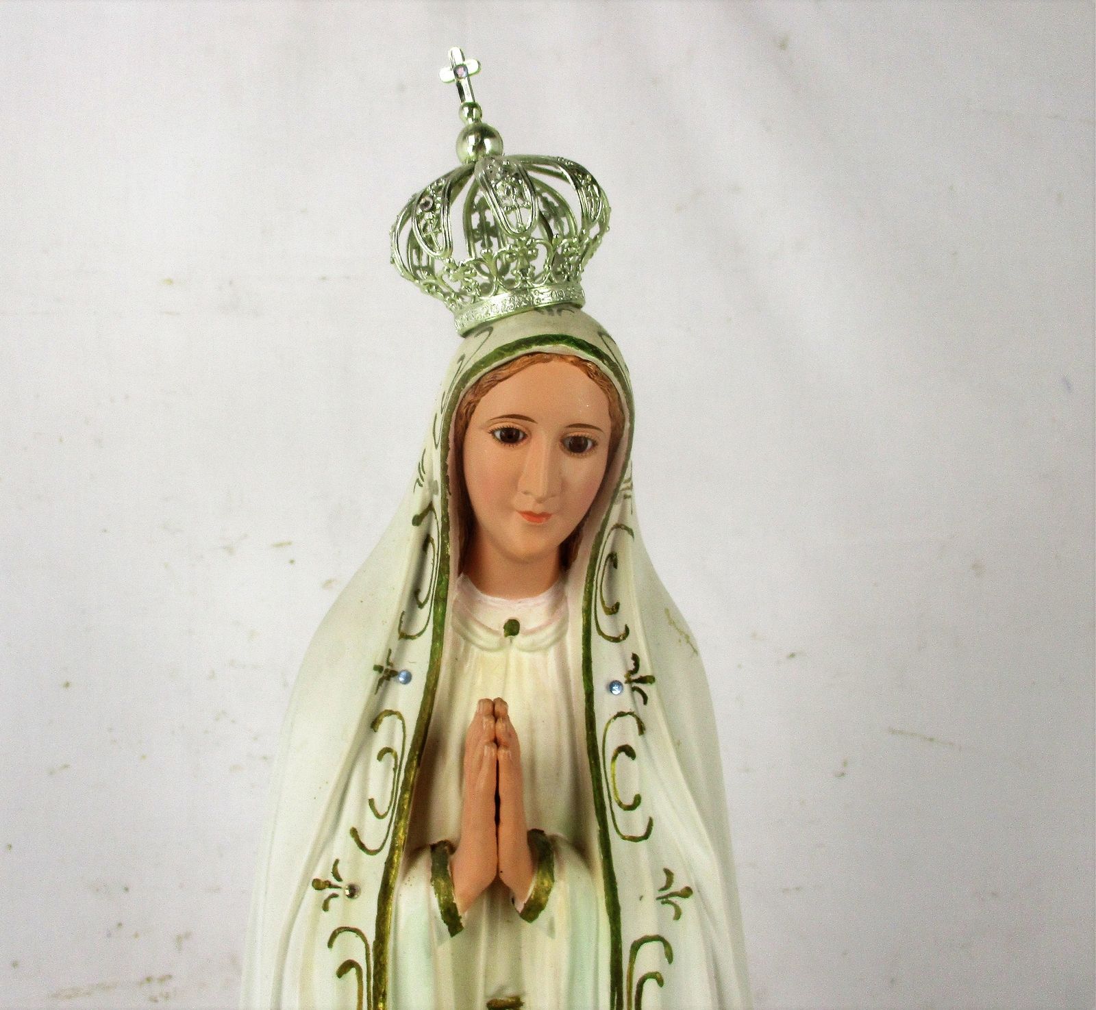 Large Statue Our Lady Fatima Portugal Resin Glass Eyes Lovely 29.92" photo for sale