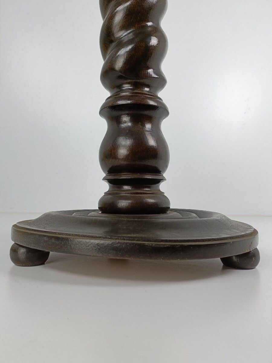 photo furniture Hand Carved Wood Barley Twist Pedestal Display Side Table Plant Stand Barn Farmh