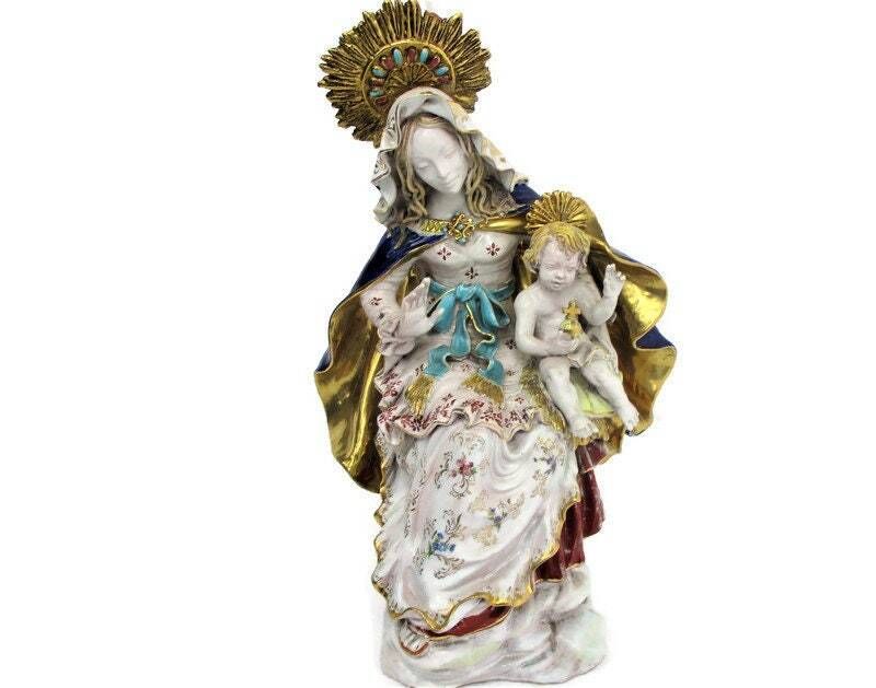 Statue Sitting Virgin Mary Madonna Infant Jesus Christ Pattarino House Signed S.