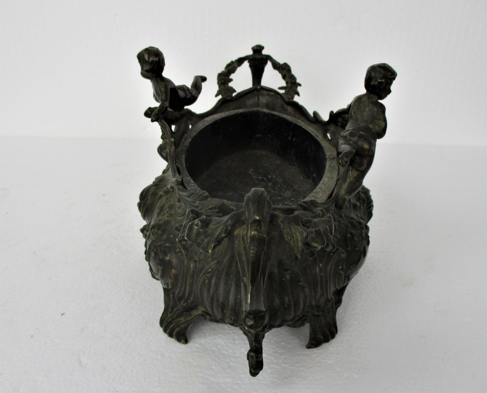 Art Nouveau French Planter Jardinière Ornate Embossed Centerpiece Brass Putti C photo Home Decor