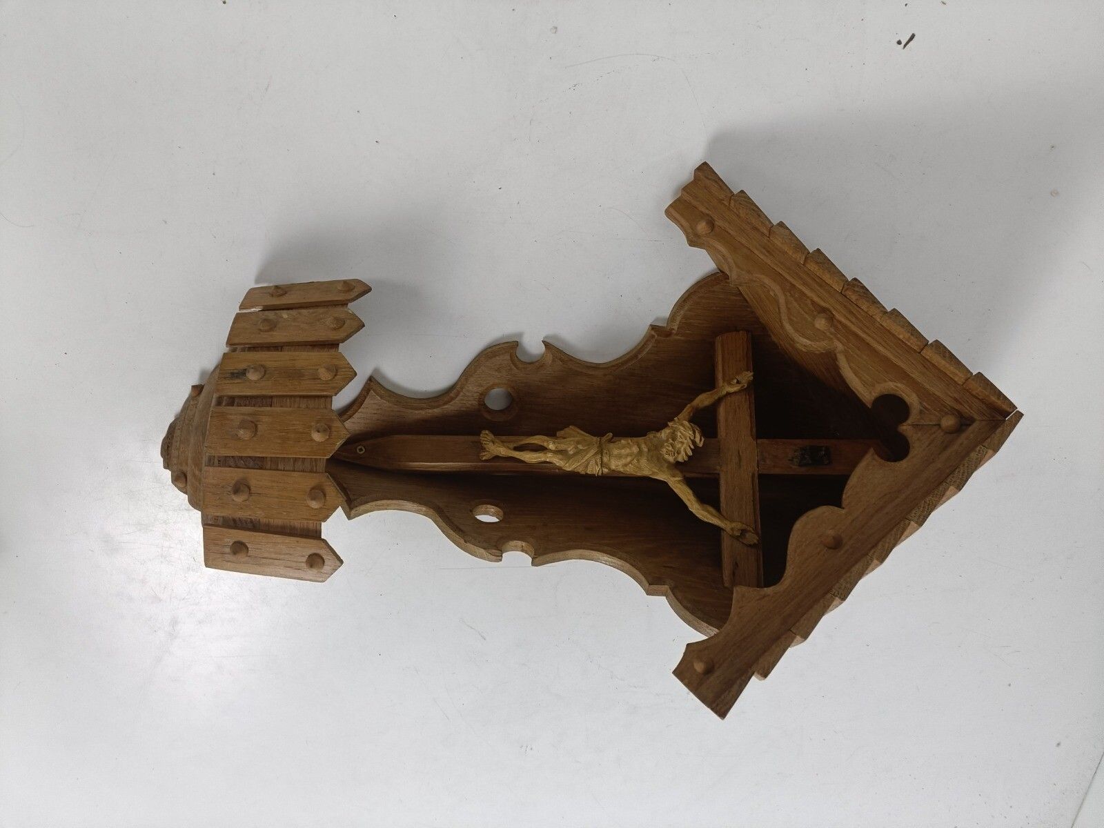Stunning Corner Crucifix Hand Carved Folk Art Cross Jesus Christ Wall Hanging Ha photo furniture