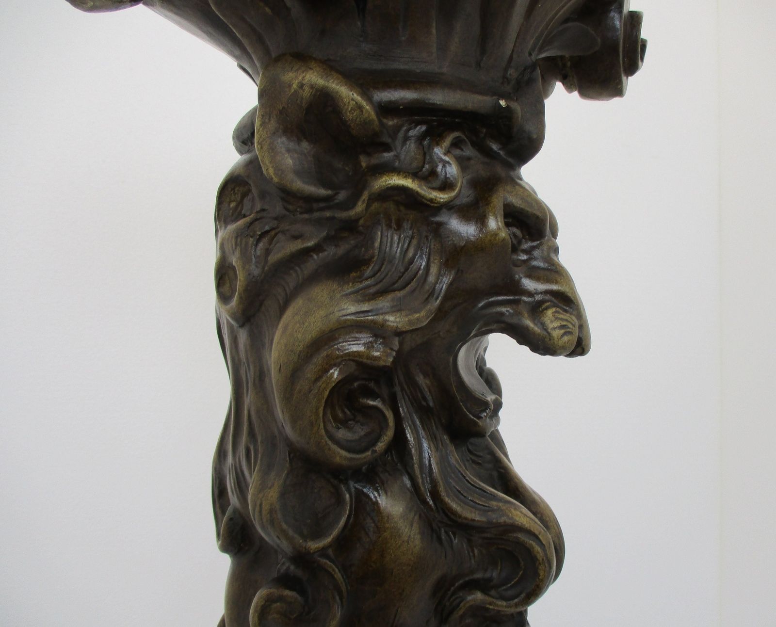 Gothic Large Exceptional Antique Plaster Doré Base Pedestal For Statue  Lion He photo for sale