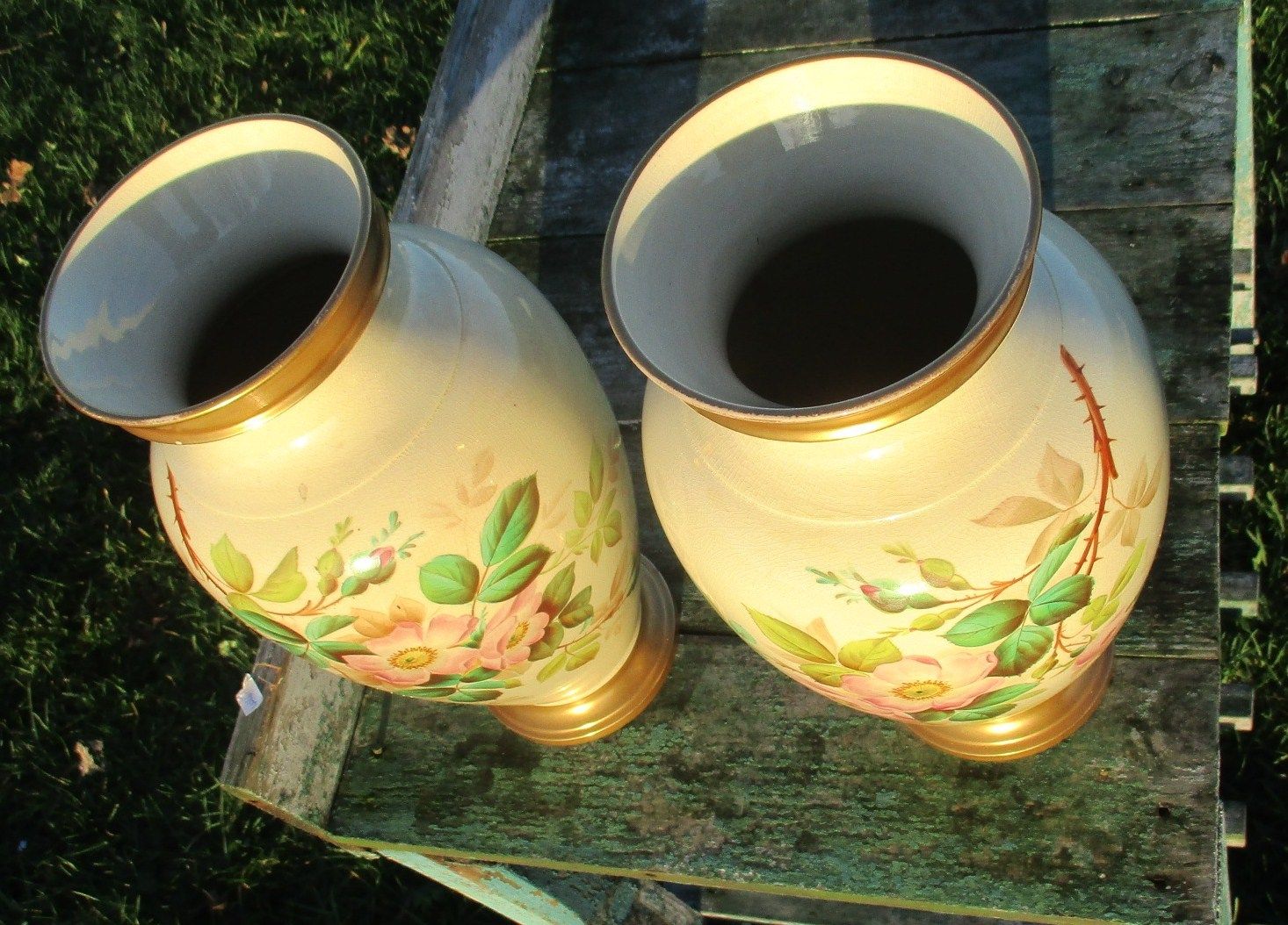 Couple Of Vases Hand Painted Flowers Gold Gild Beautiful photo 223.0