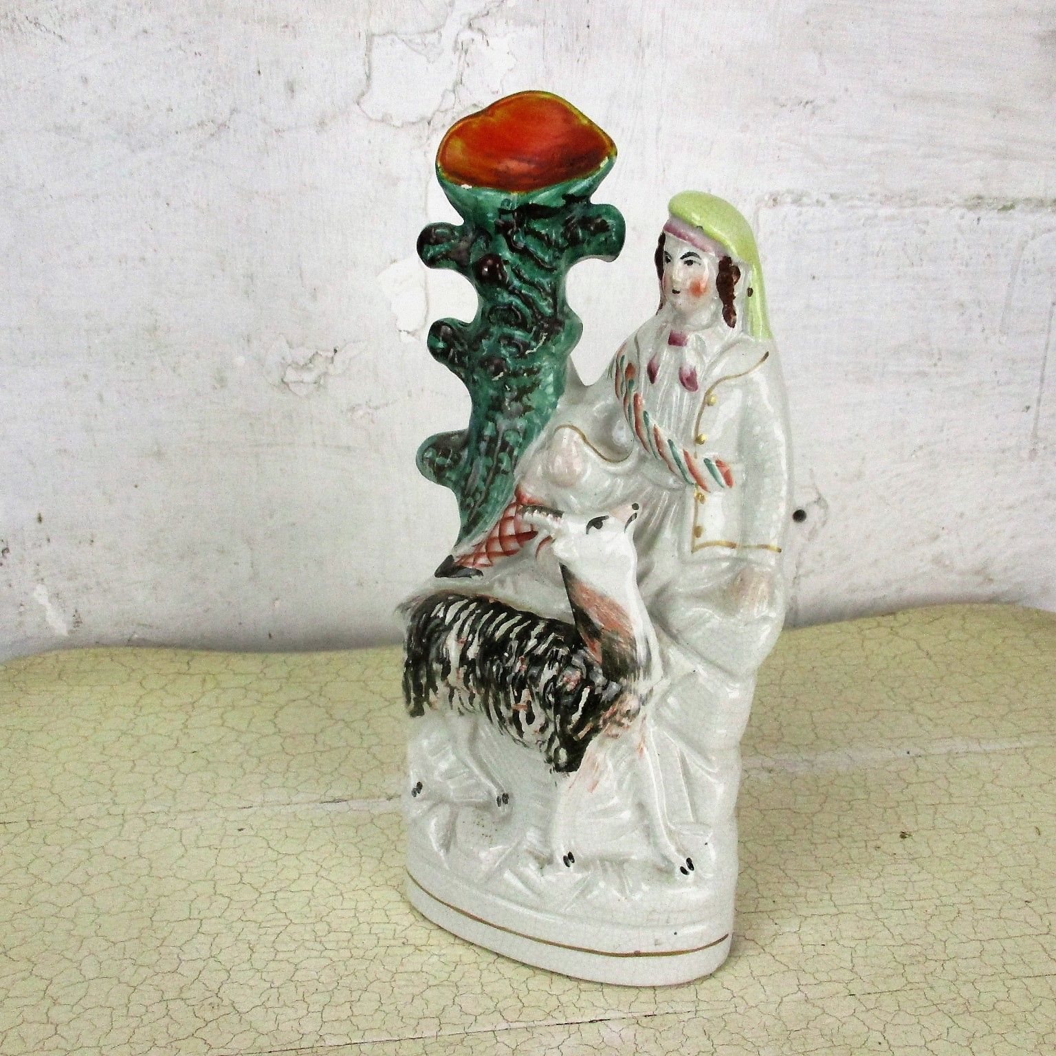Antique Staffordshire  Porcelain Pottery Figurine Statue  Young Man Hunter Deer photo buy