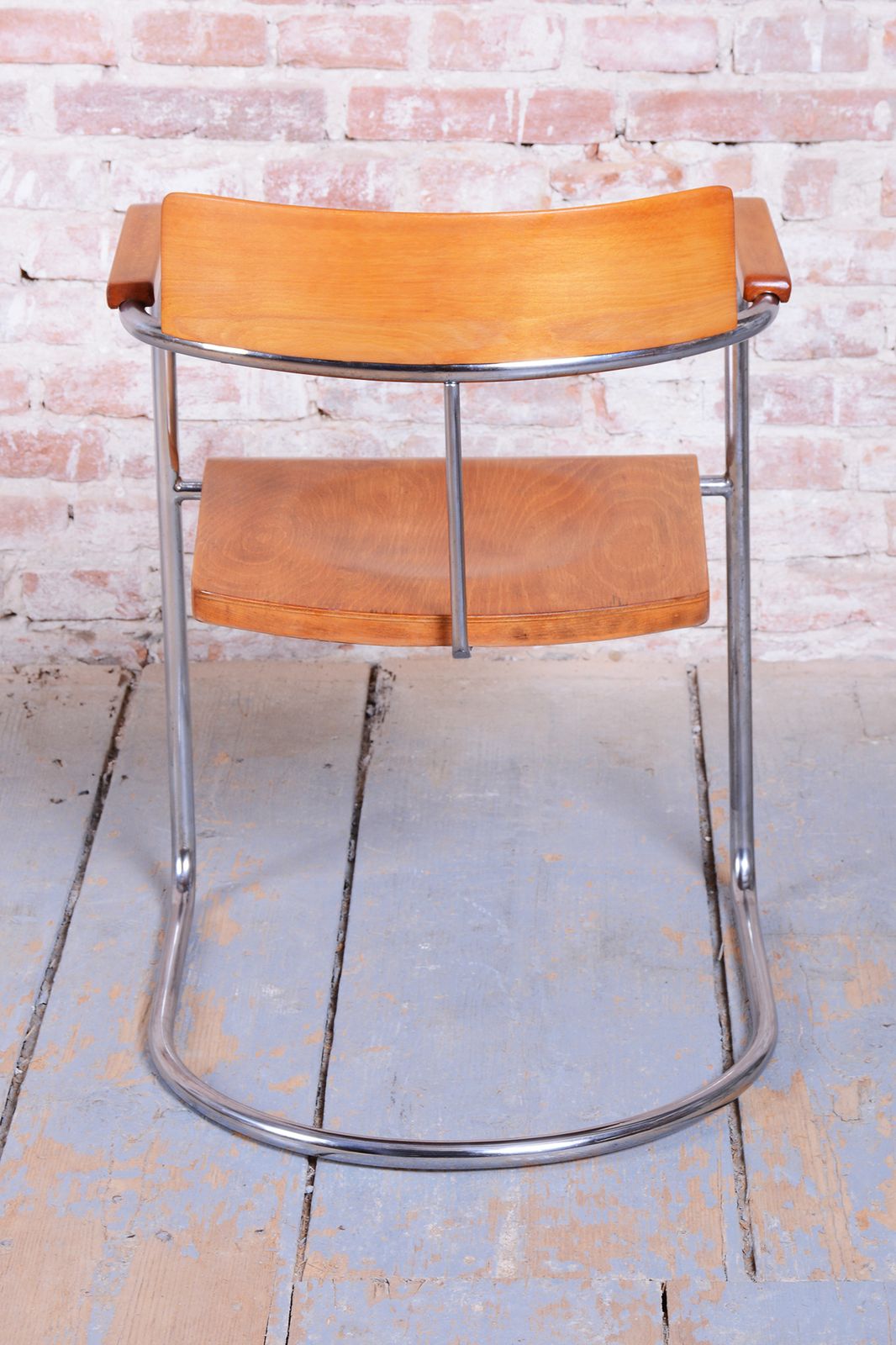 Restored Bauhaus Armchair, By Vichr A Spol., Chrome, Steel, Beech, Czech, 1930s photo vinterior