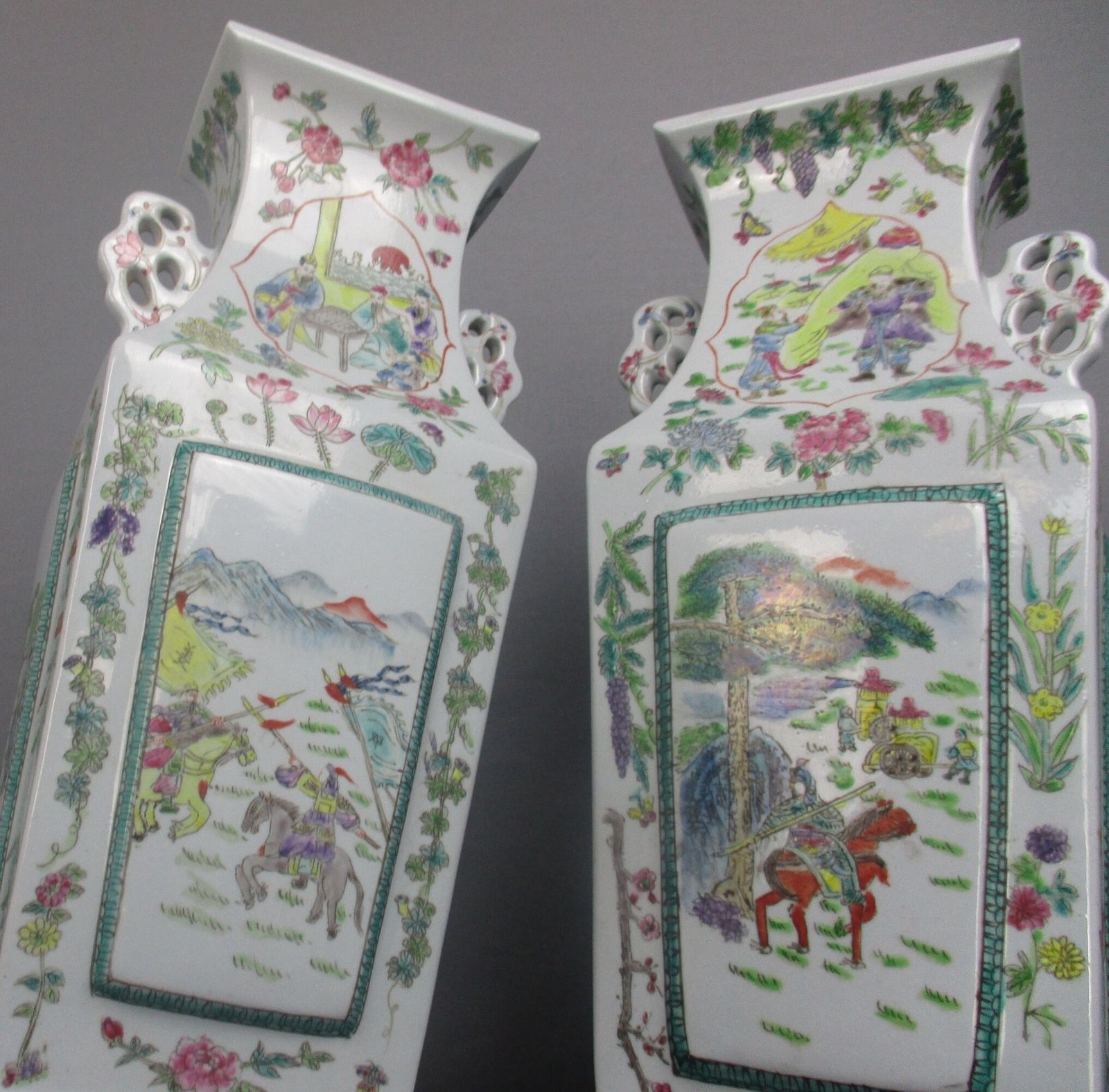 photo furniture Pair Chinese Porcelain Famille Rose Vases Square Vase 17"