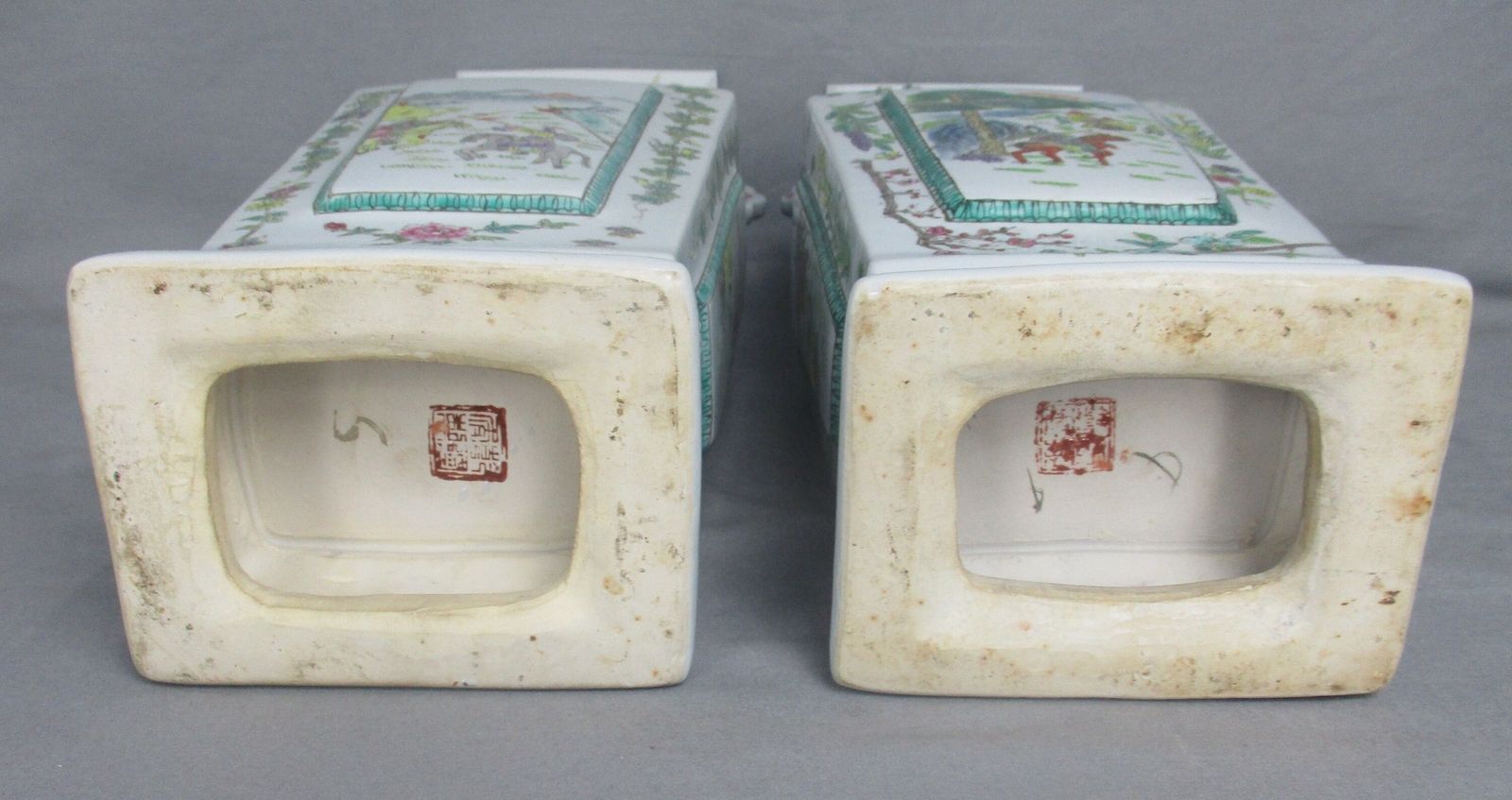 photo for sale Pair Chinese Porcelain Famille Rose Vases Square Vase 17"