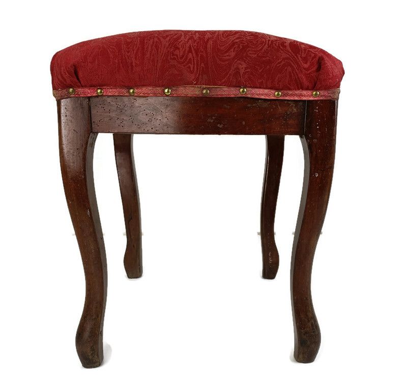 Antique Footstool Ottoman Wooden Legs Foot Rest 19th Century Louis XV Style