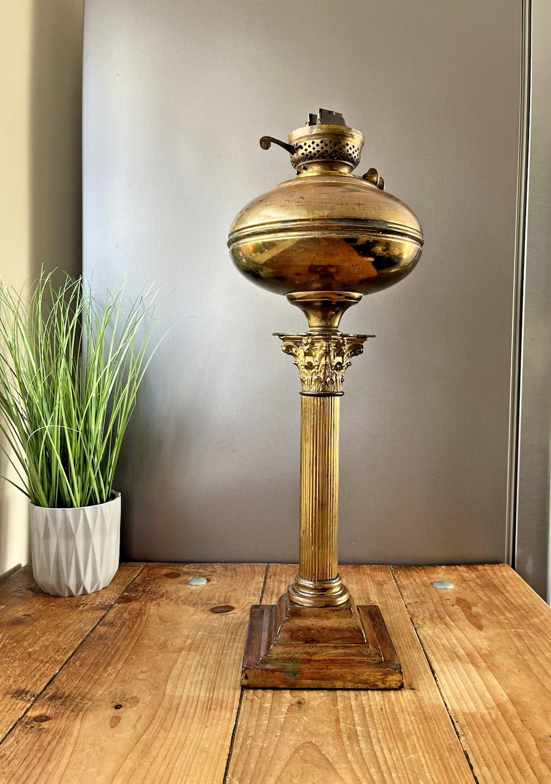 photo for sale Large Antique Corinthian Column Table Oil Burner Lamp Acanthus Old Country House