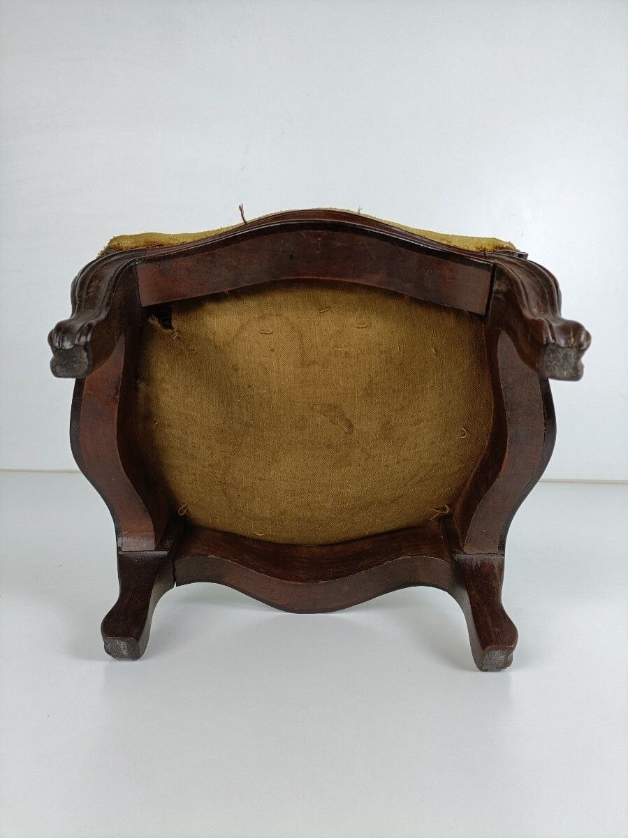 Antique Low Footstool Ottoman French  Fabric Louis XV Style Hobnails photo vintage
