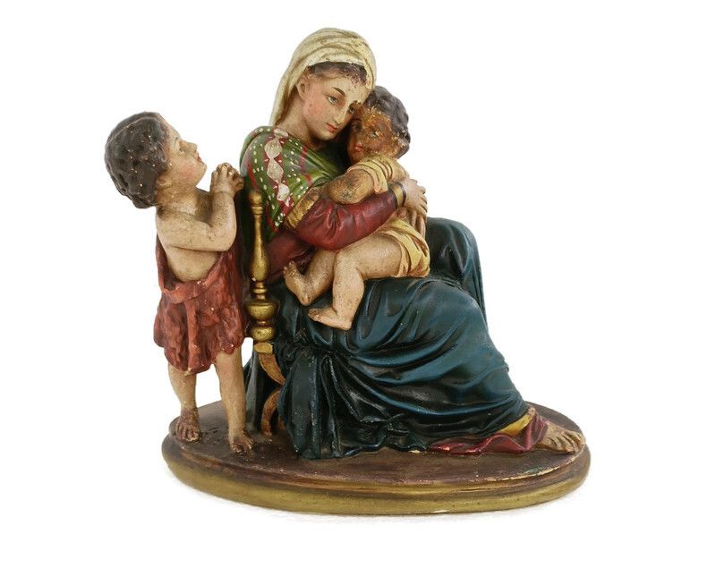 Virgin Mary Madonna Della Sedia Seggiola Plaster Statue Rafael John The Baptist