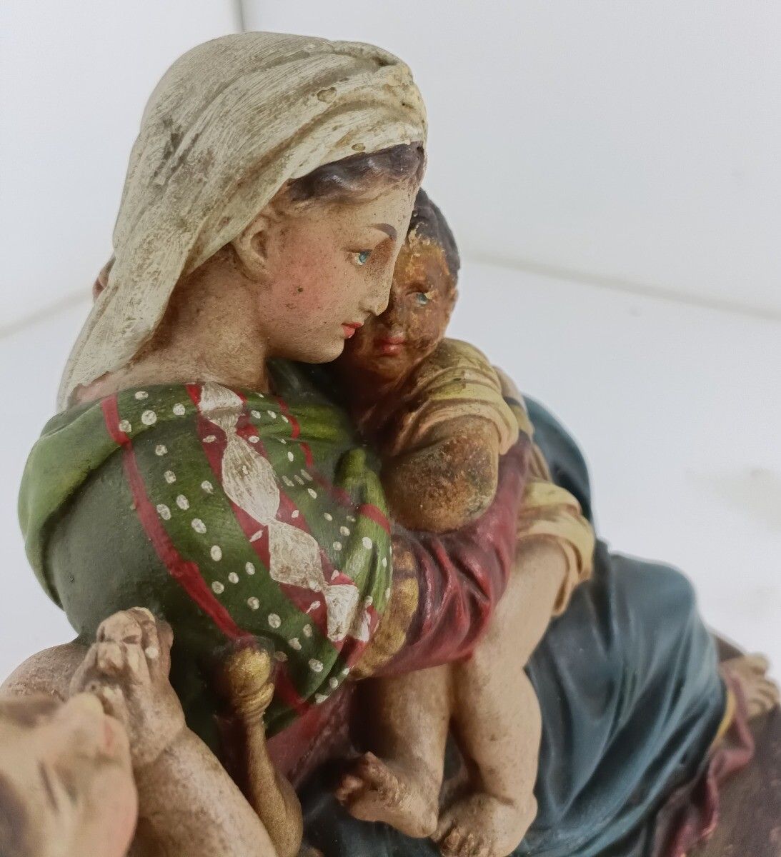 Virgin Mary Madonna Della Sedia Seggiola Plaster Statue Rafael John The Baptist photo 65.0