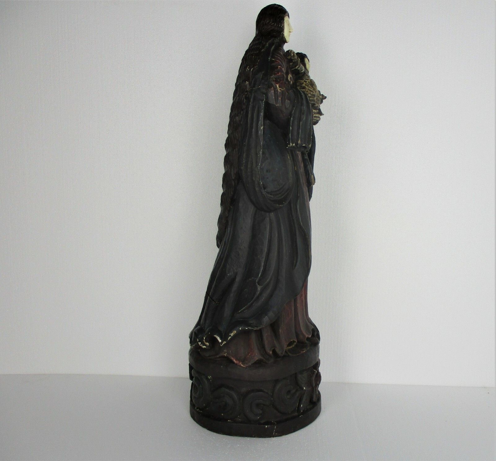 Antique Statue Virgin Mary Our Lady Madonna Infant Child 19th Century Wood Wow photo for sale