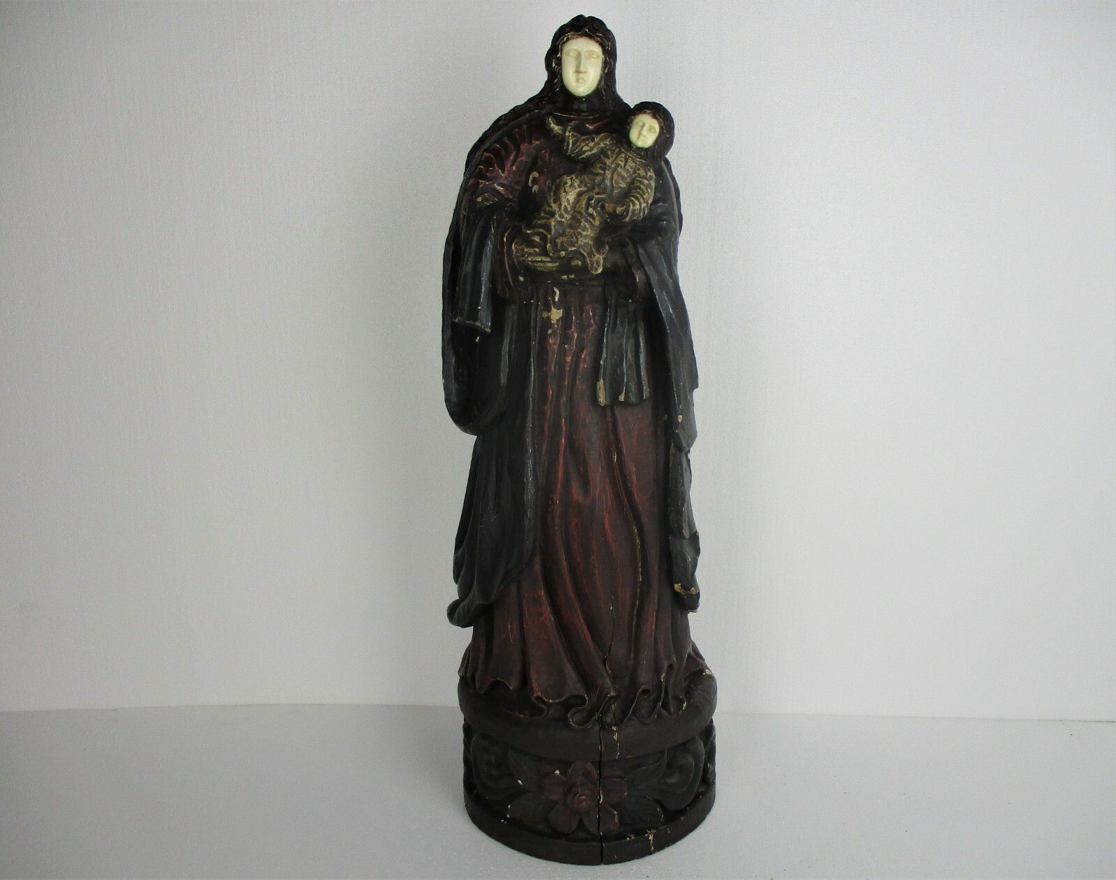 Antique Statue Virgin Mary Our Lady Madonna Infant Child 19th Century Wood Wow photo Art