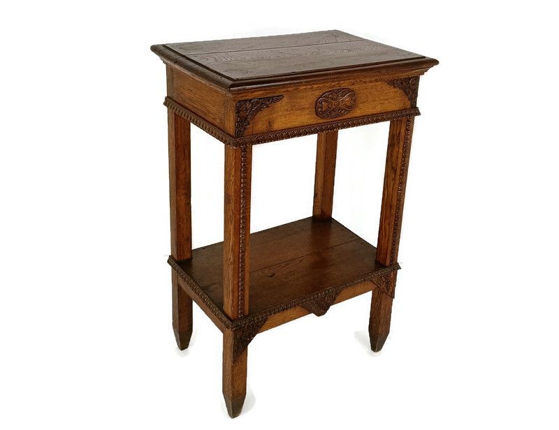 Antique Side Occasional Table Two Tier Hobnails Rare Gorgeous France