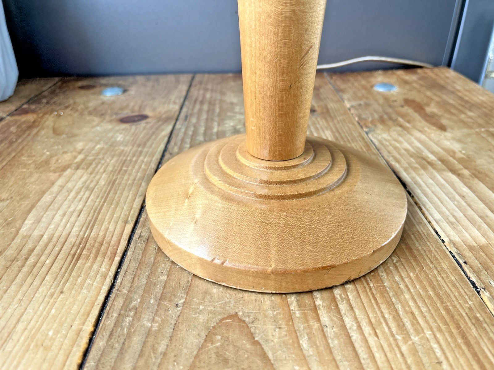 Mid Century 70's Modernist Art Deco Style Wood Beehive Table Desk Lamp Base photo vinterior