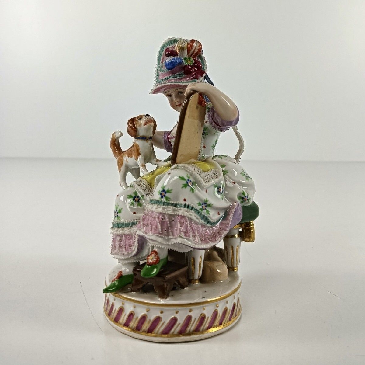 Antique 18th Century Meissen Figurine Porcelain Attributed By Acier Lady With Do photo buy