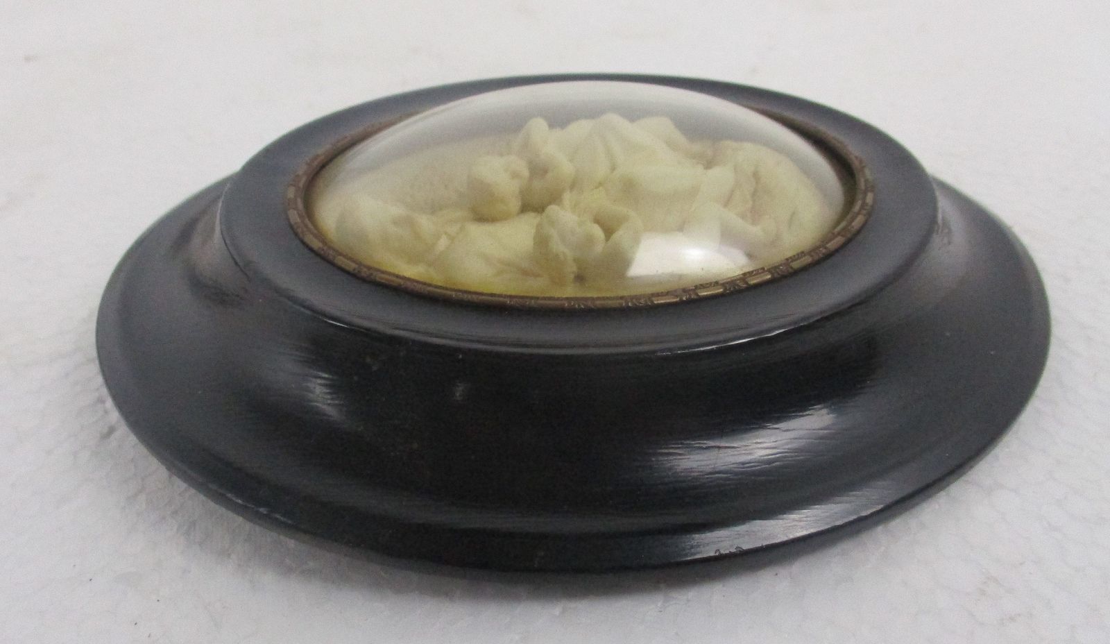 Antique Oval Ornate Wooden Frame  Convex Glass Dome Jesus Christ With Children L photo for sale