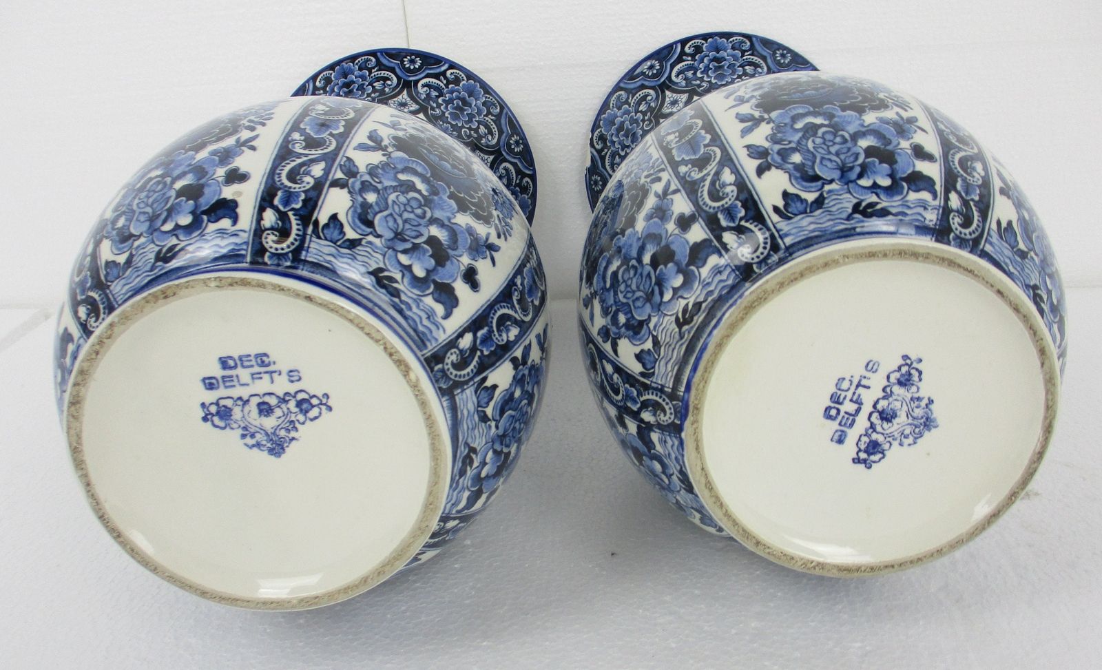 Large Pair Couple Trumpet Vases Delft Holland Blue White Porcelain Marked Hand P photo vinterior
