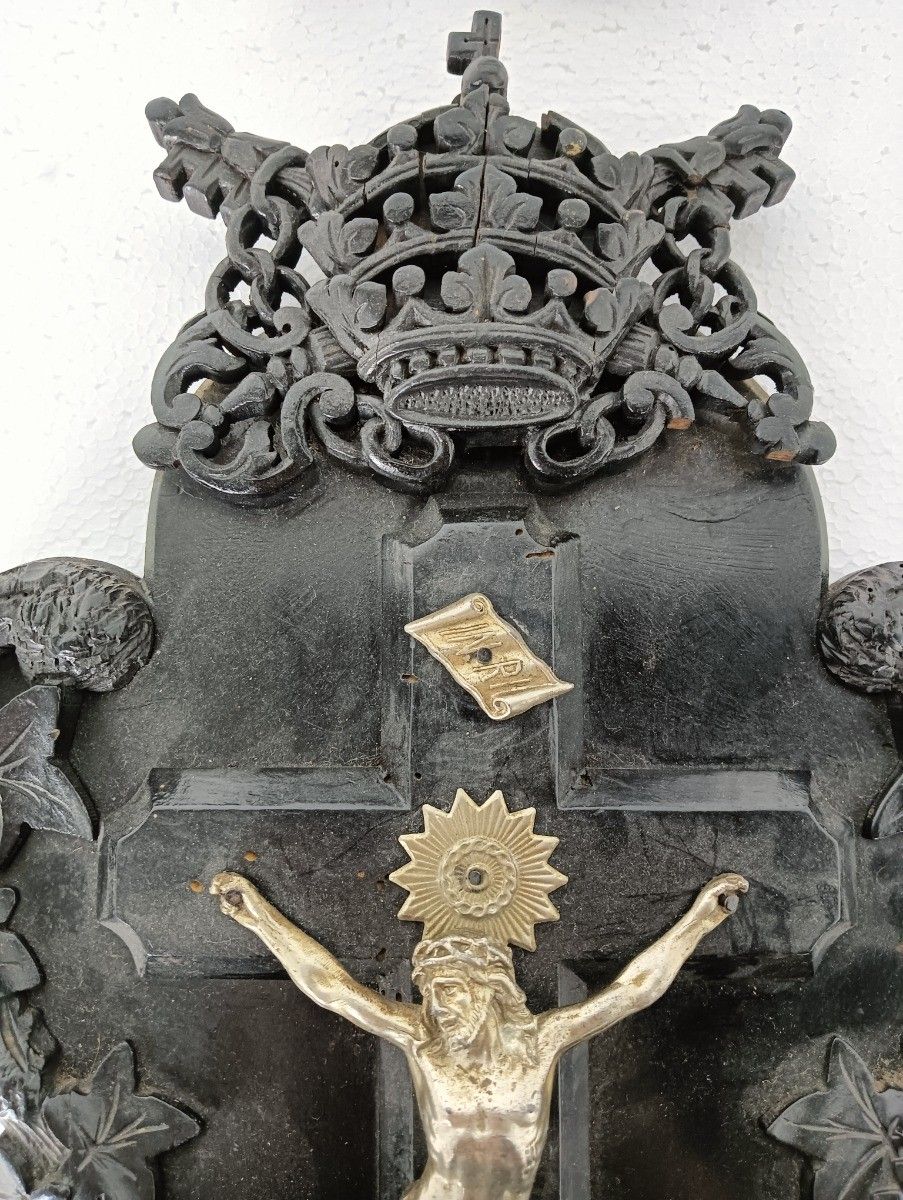 Hand Carved Wood Hanging Ornate Crucifix Jesus Christ Spelter Corpus Black Fores photo vinterior