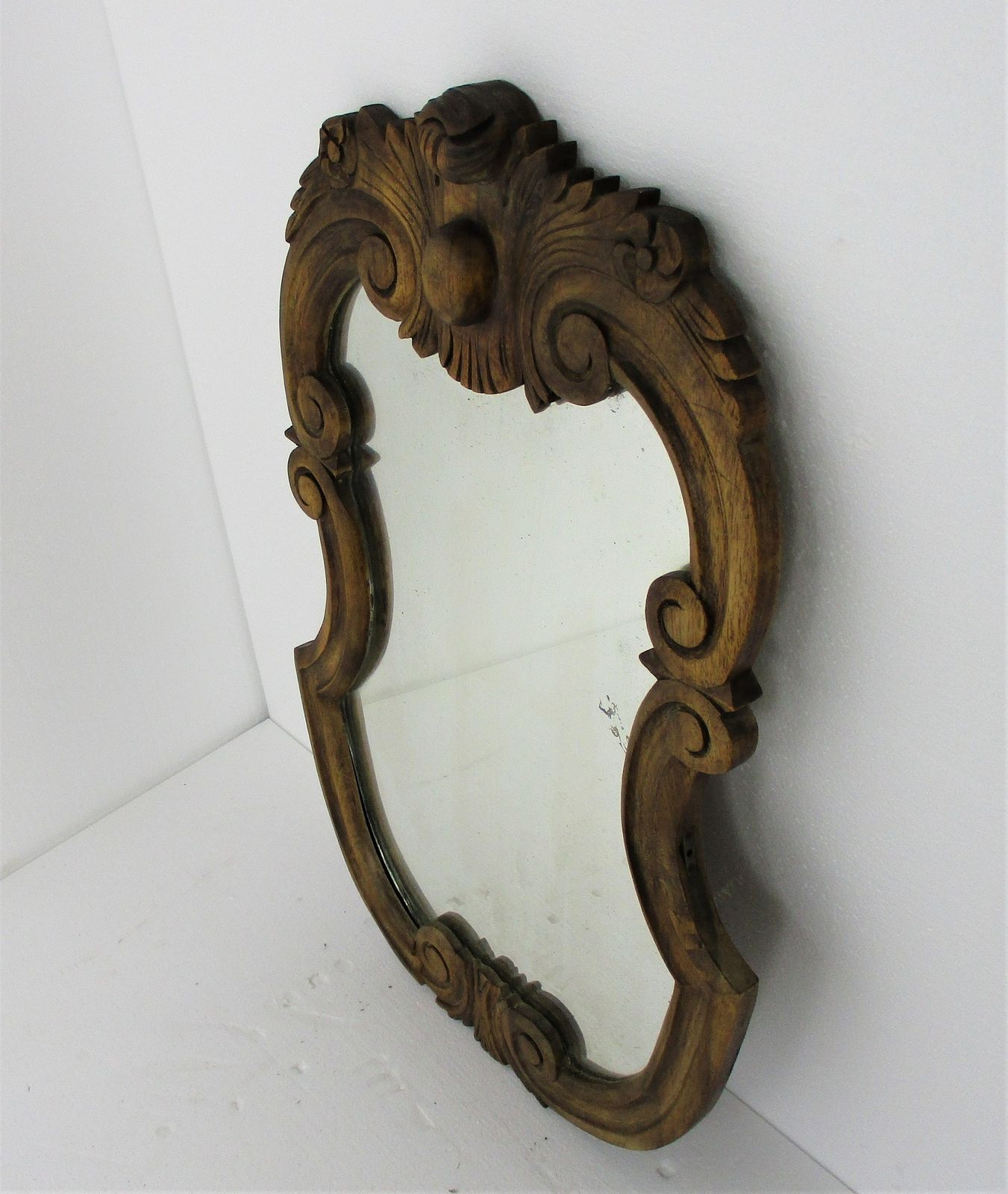 Large Beautiful Ornate Wooden Oak Wall Hanging Mirror Romantic Hollywood Regency photo 182.0