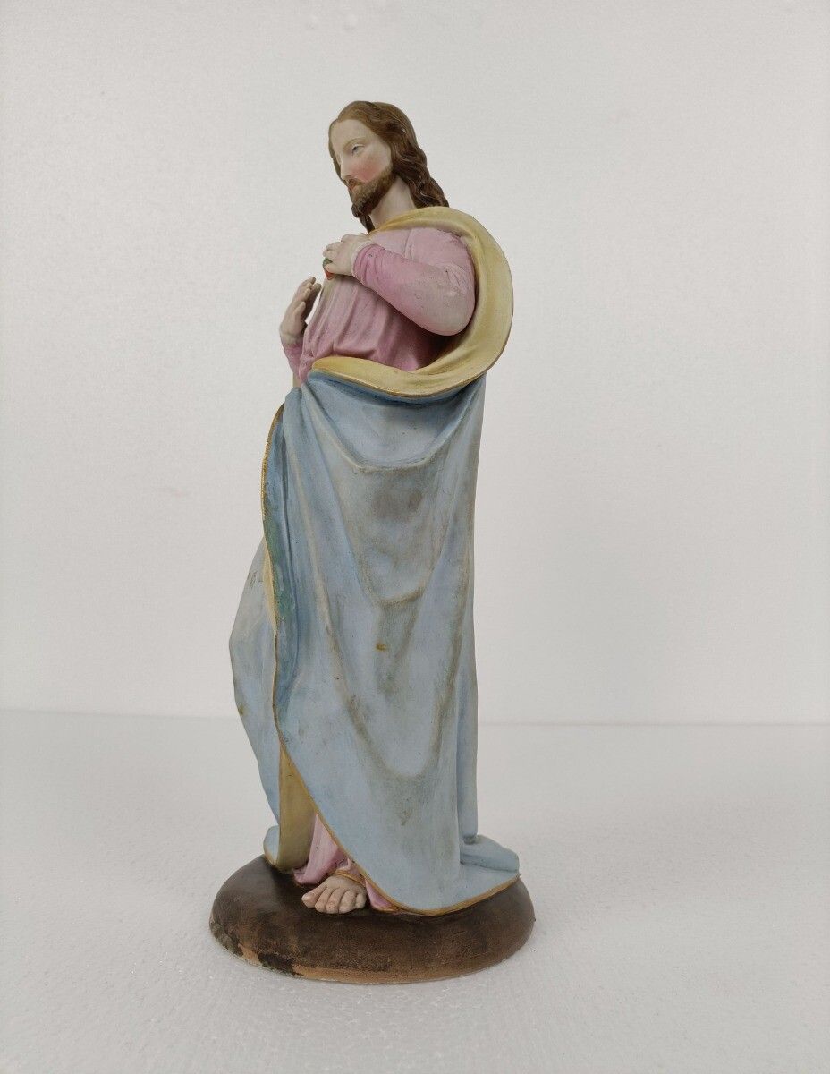 Antique  Statue Bisque Porcelain Jesus Christ Saviour Holy Sacred Heart photo for sale
