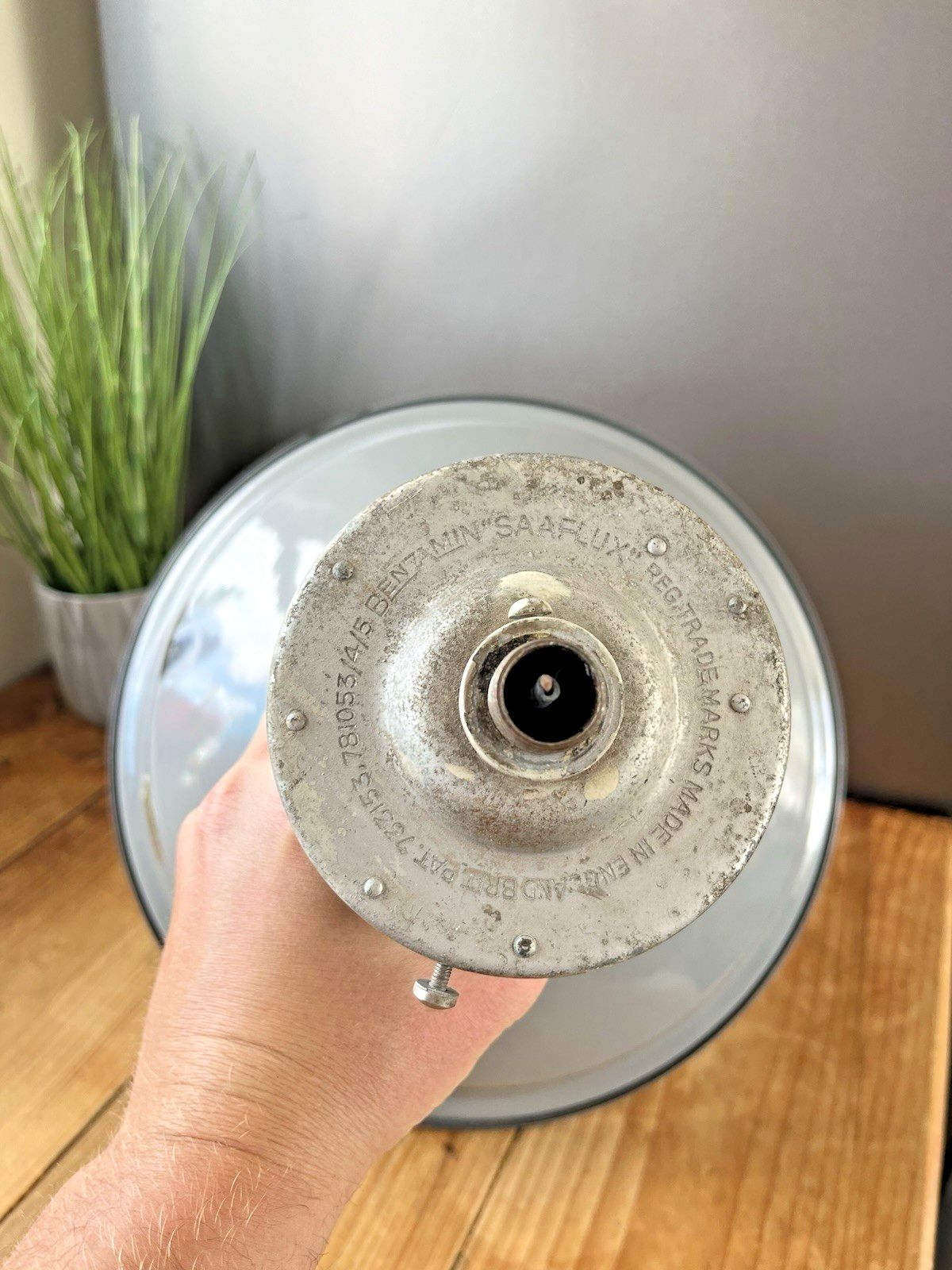 photo for sale 13" Industrial Factory Enamel Benjamin Rlm Crysteel Ceiling Light Shade Saaflux