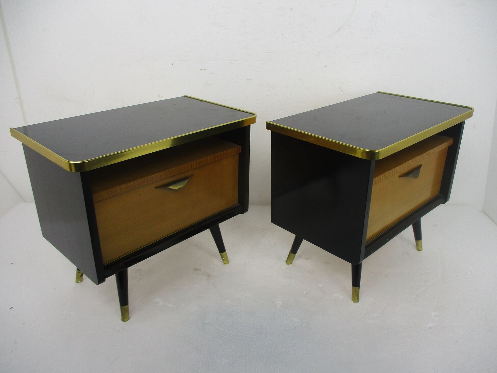 Pair Couple Double Vintage Nightstands End Tables Mid Century Modern Wood Retro photo buy