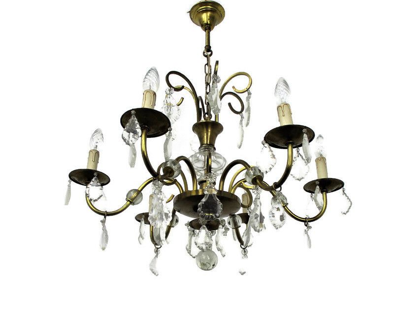 6 Arm Lights Pan Chandelier Revival French Empire Style Brass Ornate Prisms Wow