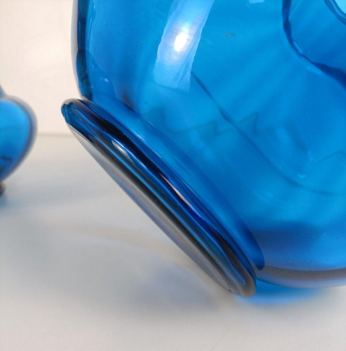 Pair Blue Art Deco  Hooped Vases  Art Glass Antique Gorgeous photo vintage