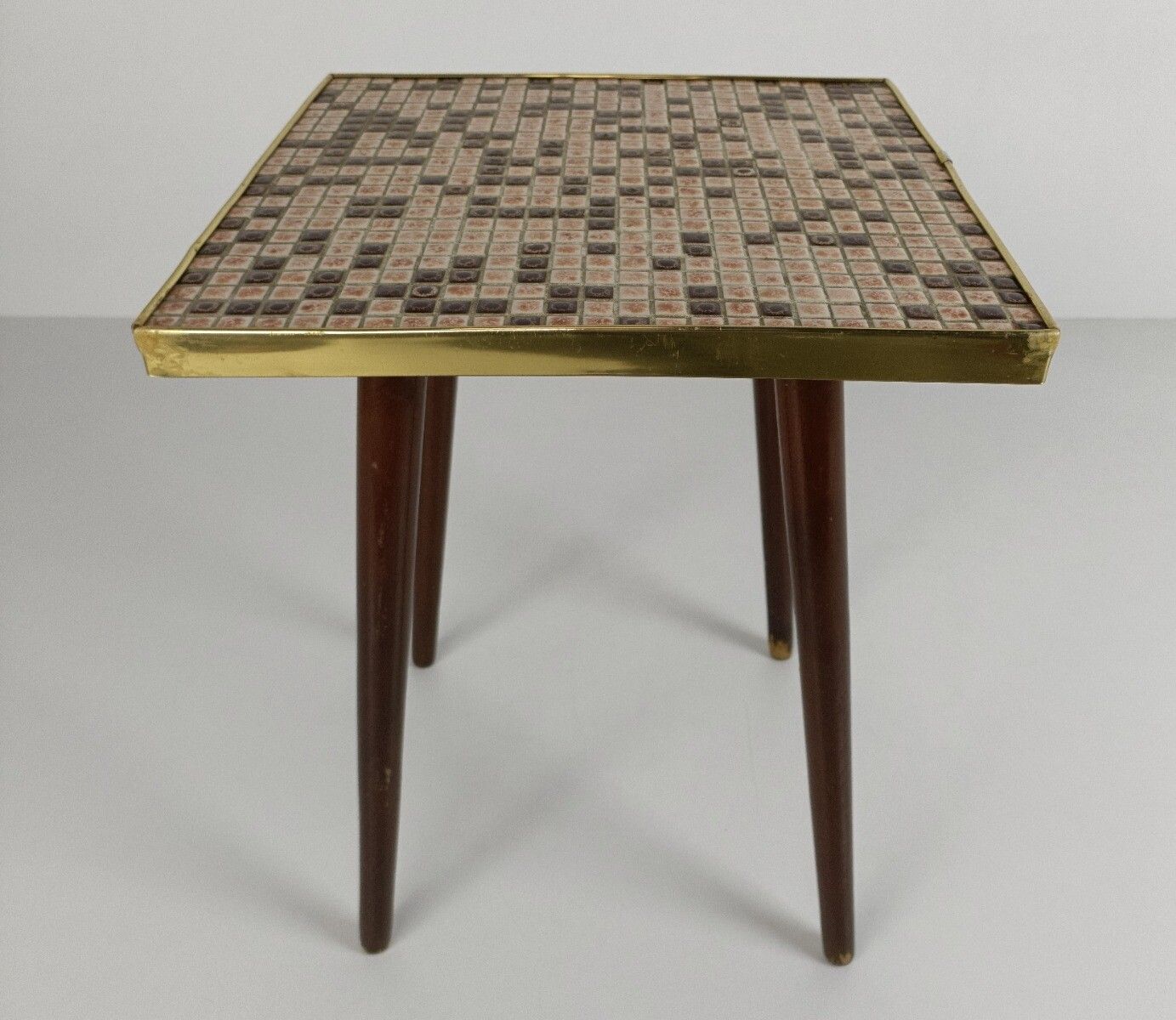 Vintage Wooden Wood Side Table Occasional Wine Table Mosaic Ceramic Tiles  Pedes photo for sale