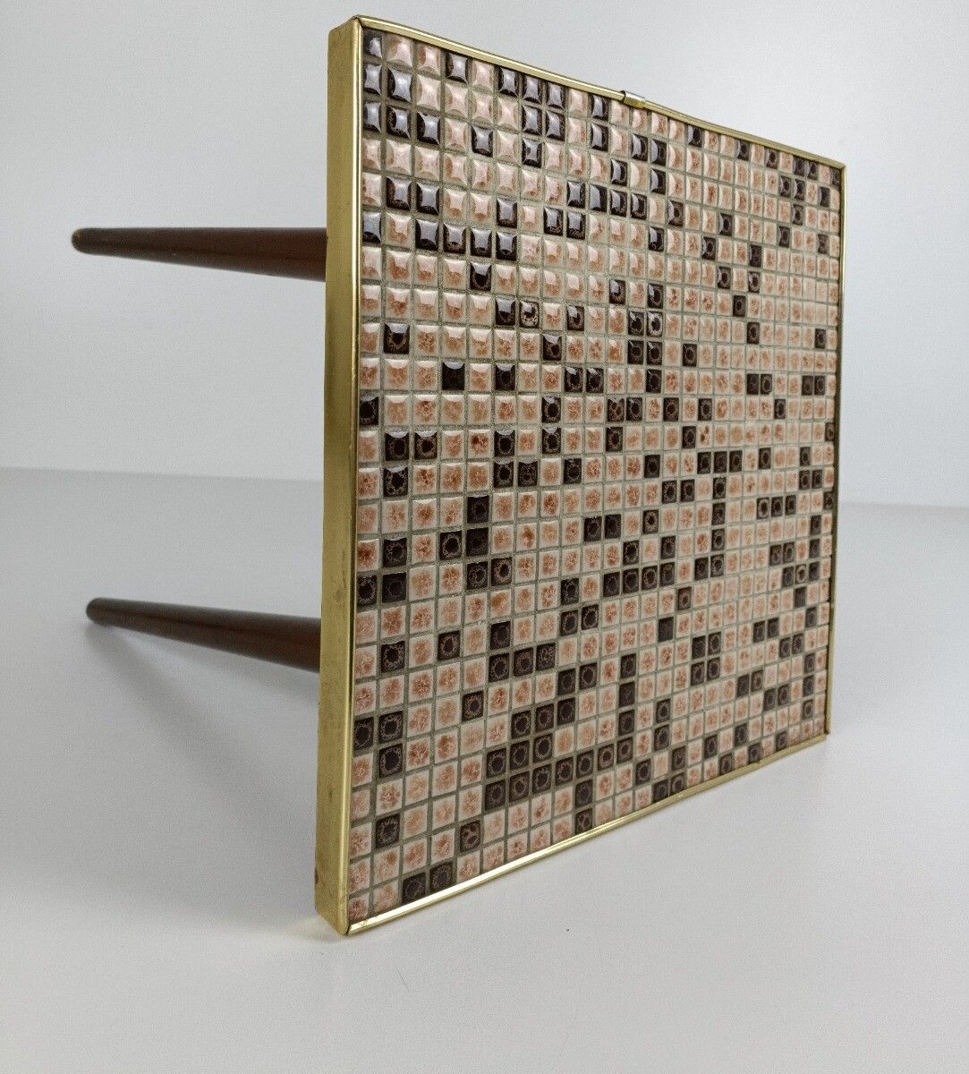 Vintage Wooden Wood Side Table Occasional Wine Table Mosaic Ceramic Tiles  Pedes photo 162.0