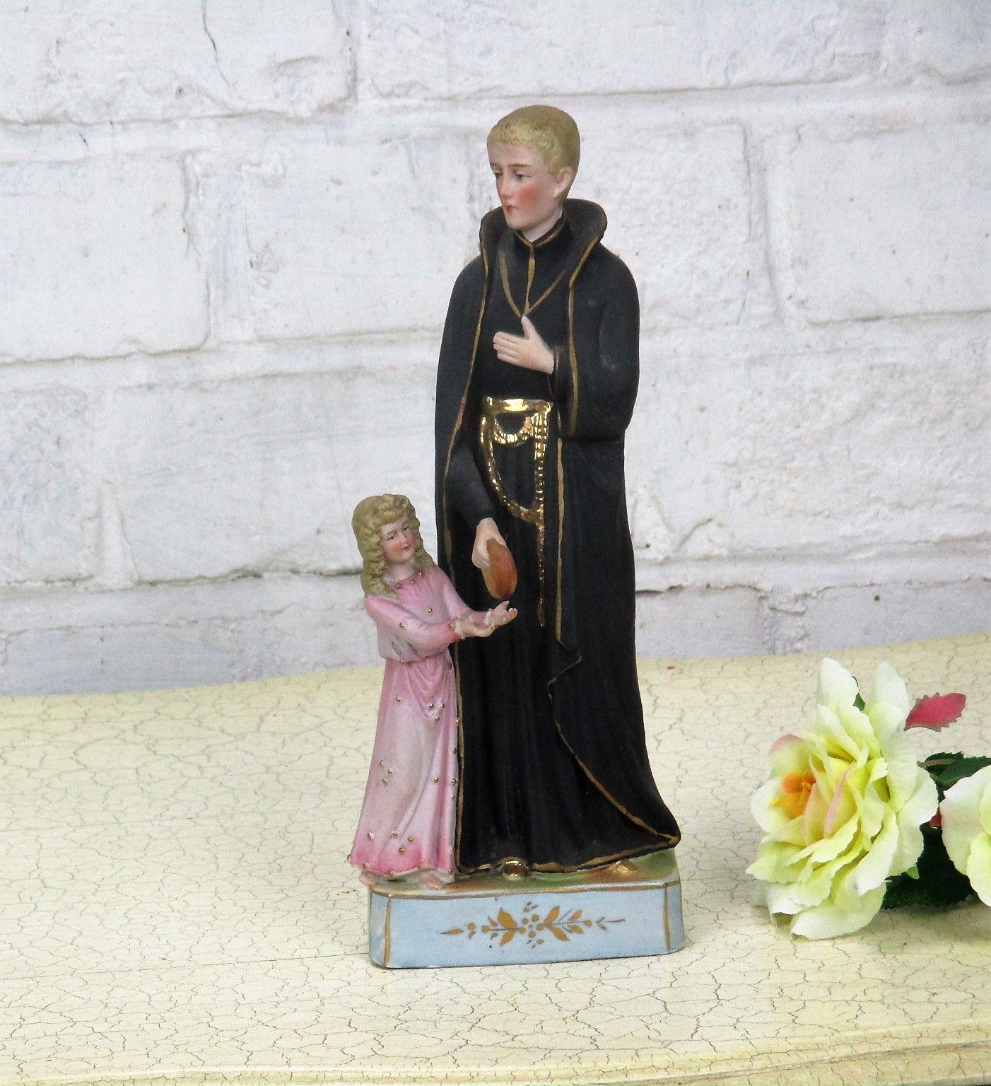Statue Saint Gerard Majella Infant Jesus Bun Patron Fertility Bisque 9.44"