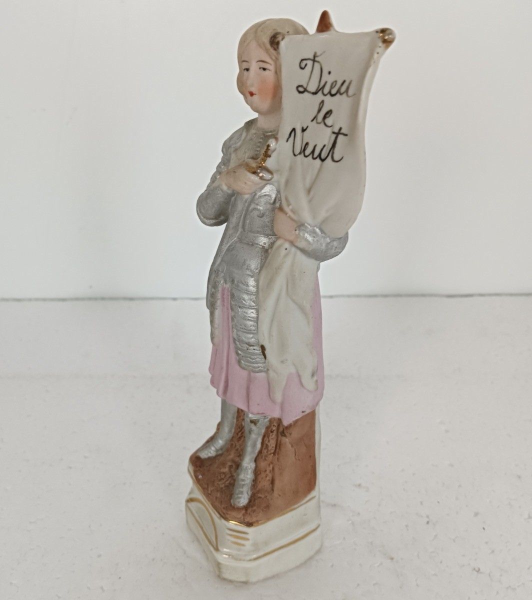 Antique French  Figurine, Joan Of Arc Porcelain Figurine, Jeanne D'arc  Dieu Le photo Home Decor