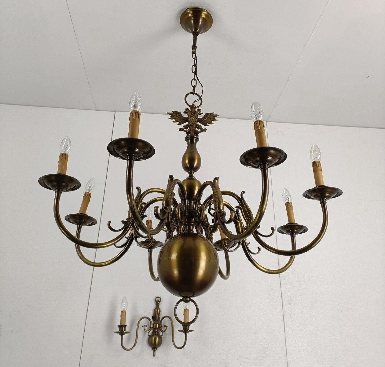 Set Of 3  Wall Sconces 1 Large Flemish Dutch Chandelier Very Rare Modernist Bras photo buy