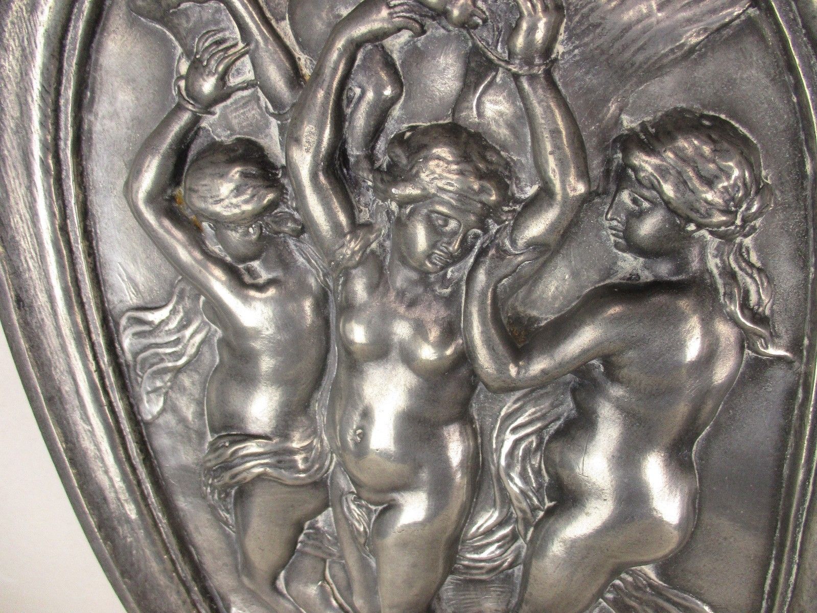 Tin 3 Graces Goddesses Wall Panel Bas Relief Tableaux Nude Wax Seal Mythology photo Art