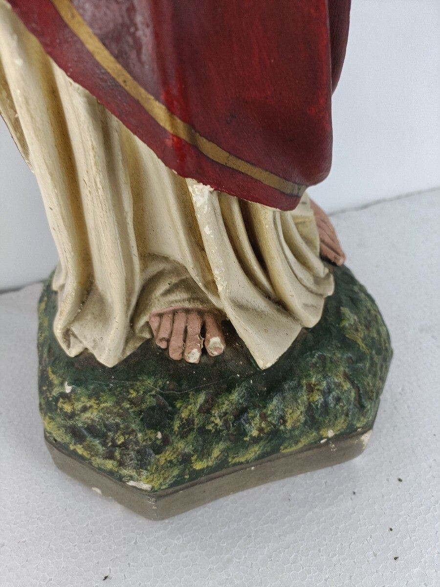 Large Neo Gothic Statue Jesus Christ Holy Sacred Heart Plaster Antique photo Art