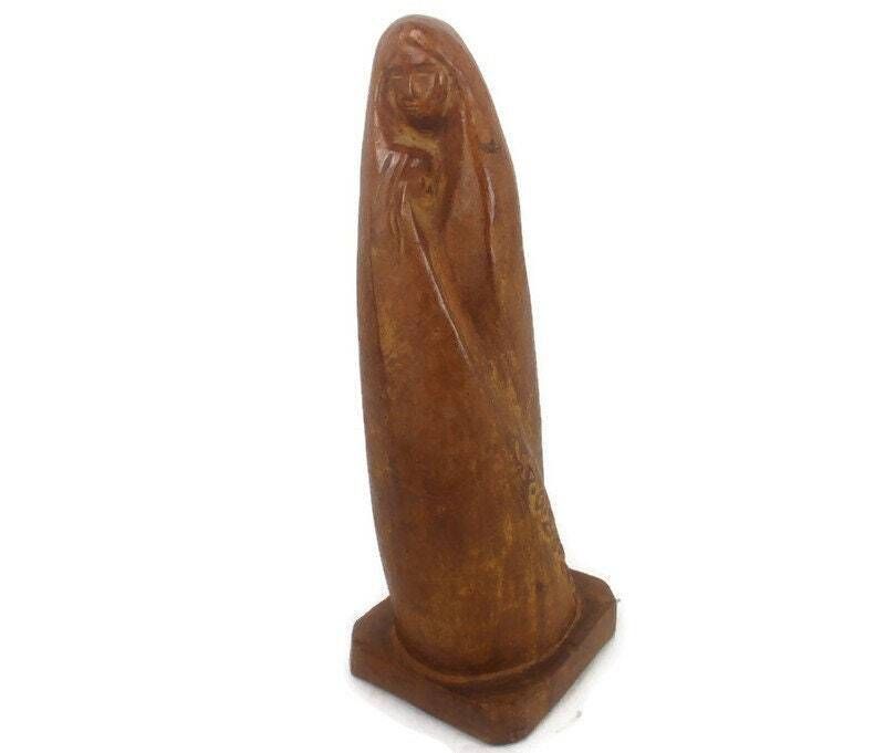 Statue Virgin Mary Madonna Infant Child Tenderness Terra Cotta Gorgeous 23.22&