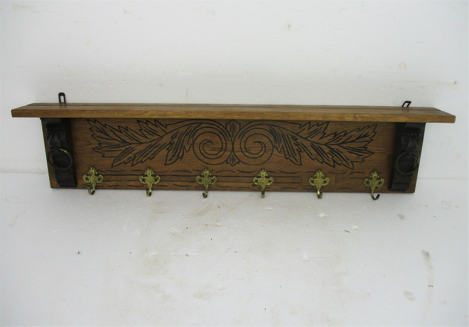 Hand Carved Wood  Wall Shelf Coat Hat Kitchen Rack Lion Heads Two Toned Gorgeous photo furniture